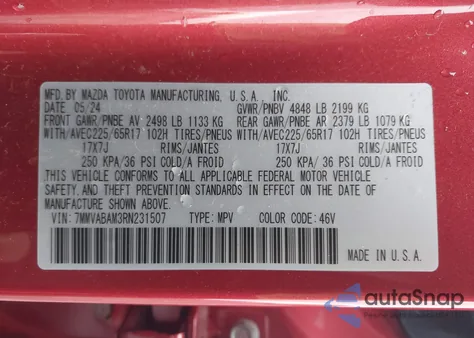 2024 Mazda Cx-50 2.5 S Select from USA, damaged, VIN 7MMVABAM3RN231507